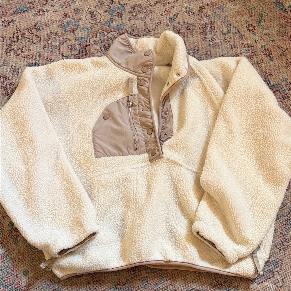 Free people Cream and Tan Fleece Pullover